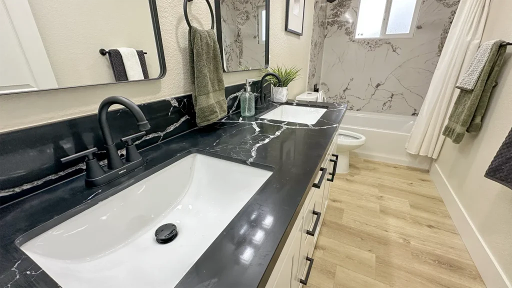 Bathroom remodel featuring fully reconstructed master bathroom with turnkey installation and premium materials in Sacramento, CA by Tenax Construction