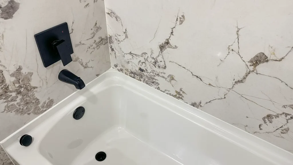 Bathroom remodel featuring carefully placed bathroom accessories including mirrors towel bars and hooks in Sacramento, CA by Tenax Construction