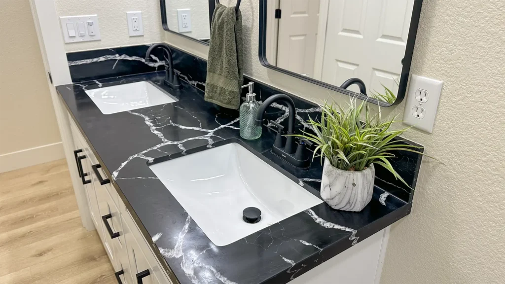 Bathroom remodel featuring freestanding bathtub replacement with precise alignment and sealing in Sacramento, CA by Tenax Construction