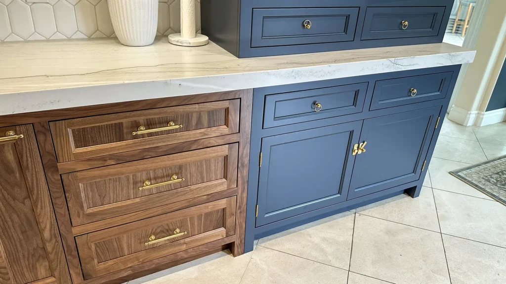 Elegant kitchen remodel featuring great room transformation with new media cabinet and bookshelf system in Granite Bay, CA by Tenax Construction