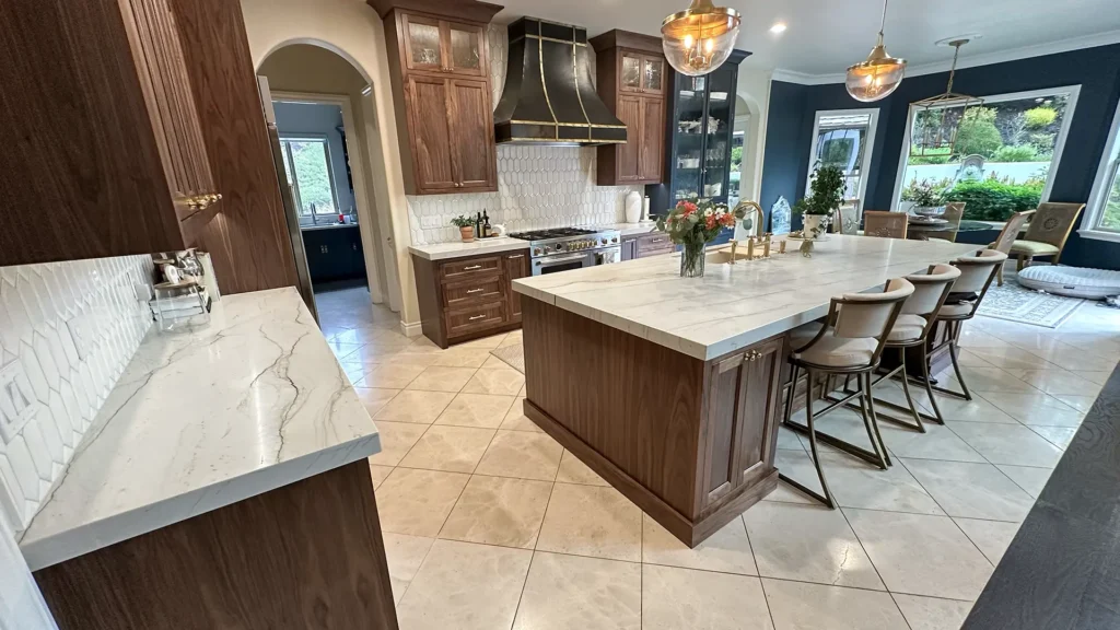 Elegant kitchen remodel featuring full custom cabinet design drafted and approved prior to demolition in Granite Bay, CA by Tenax Construction