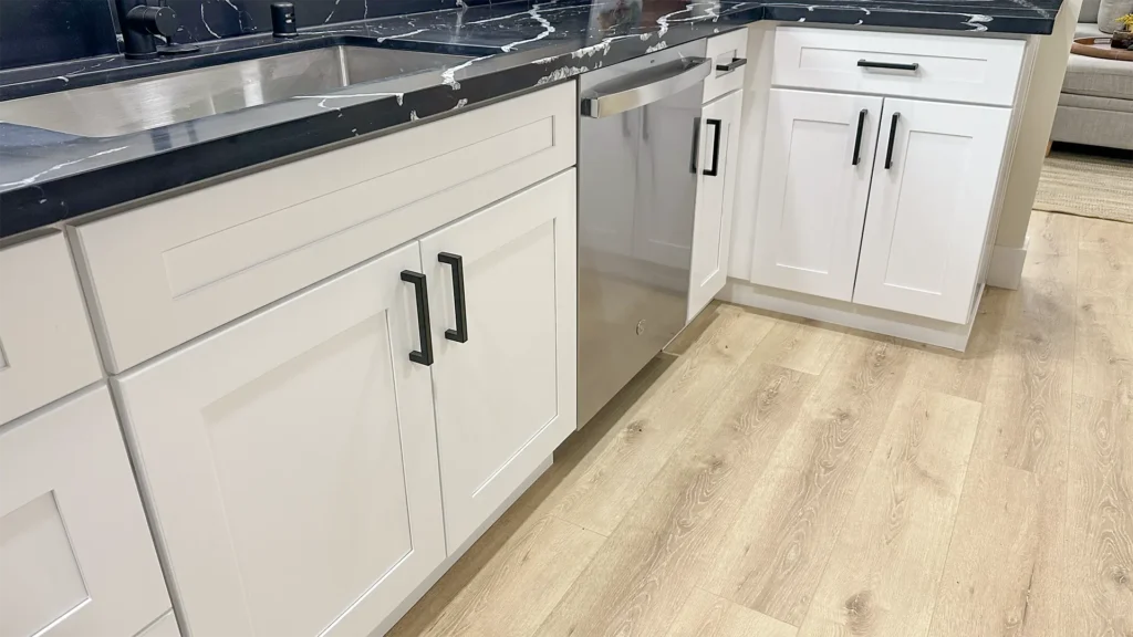 Kitchen remodel featuring durable newly installed flooring on a flat professionally prepared subfloor in Sacramento, CA by Tenax Construction