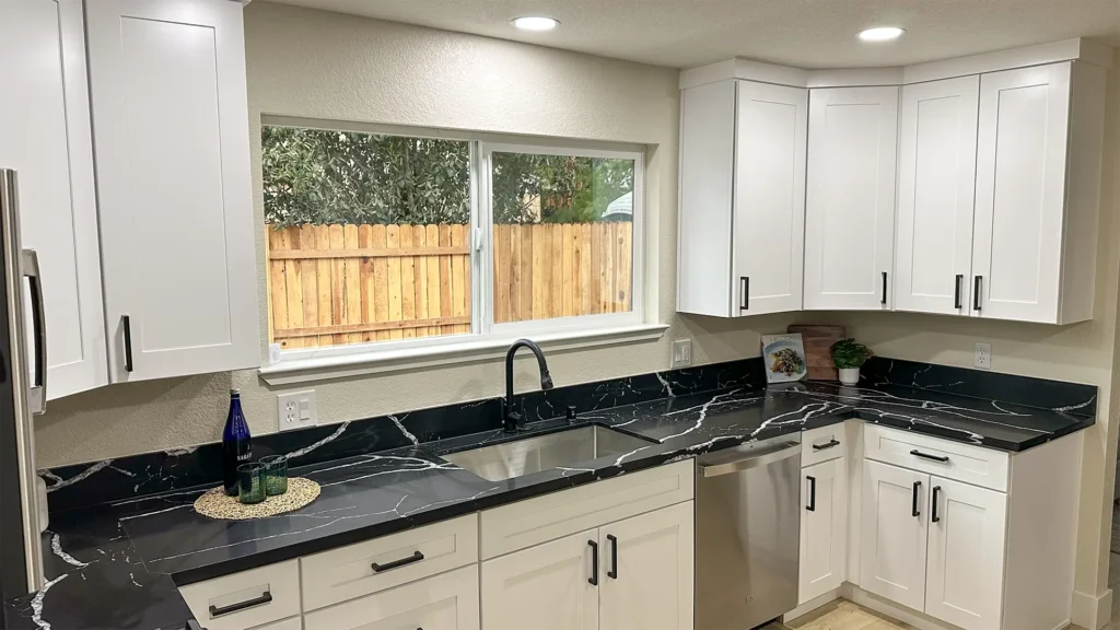 Kitchen remodel featuring premium quartz countertops offering durability and easy maintenance in Sacramento, CA by Tenax Construction