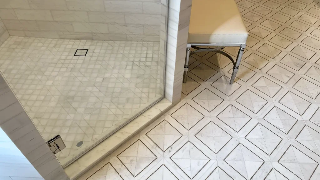 Luxury bathroom remodel featuring repainted cabinet doors and new door hinges blending with renovated bath in Granite Bay, CA by Tenax Construction