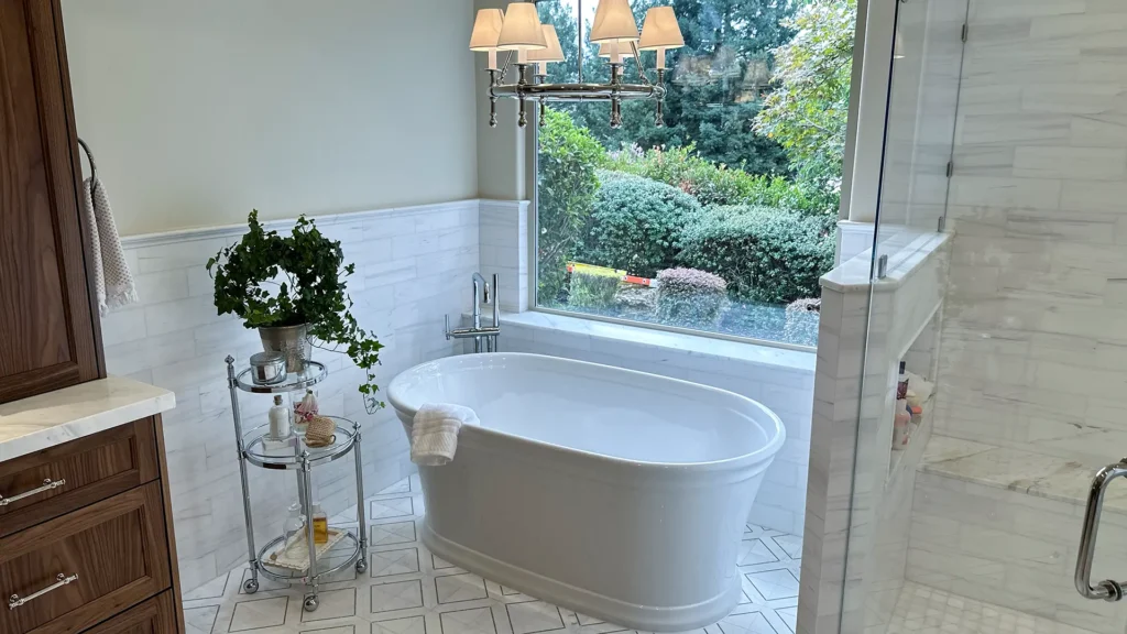 Luxury bathroom remodel featuring turnkey bathroom renovation from demolition to final finish in Granite Bay, CA by Tenax Construction