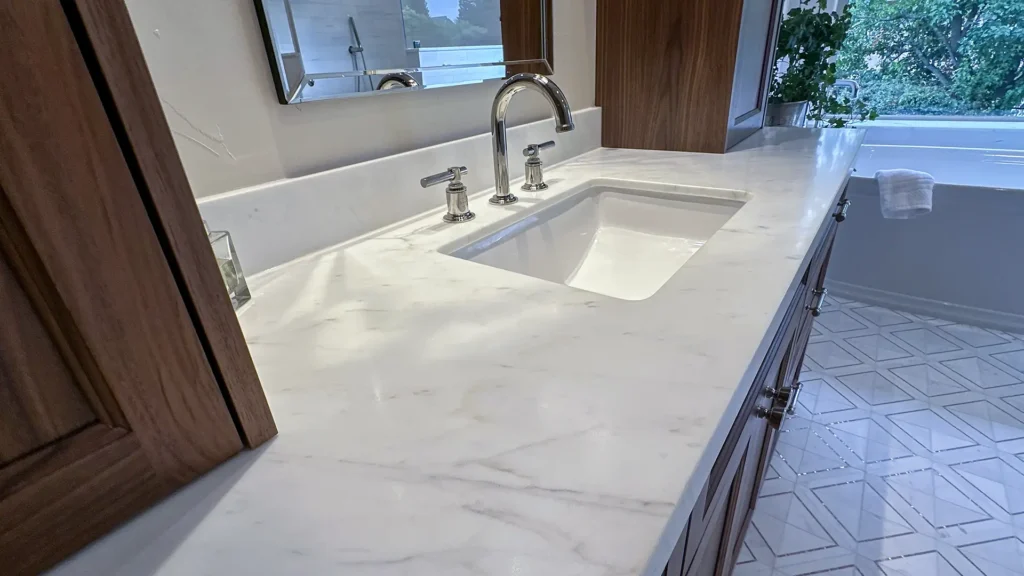 Luxury bathroom remodel featuring radiant floor heating throughout bath floor and water closet in Granite Bay, CA by Tenax Construction
