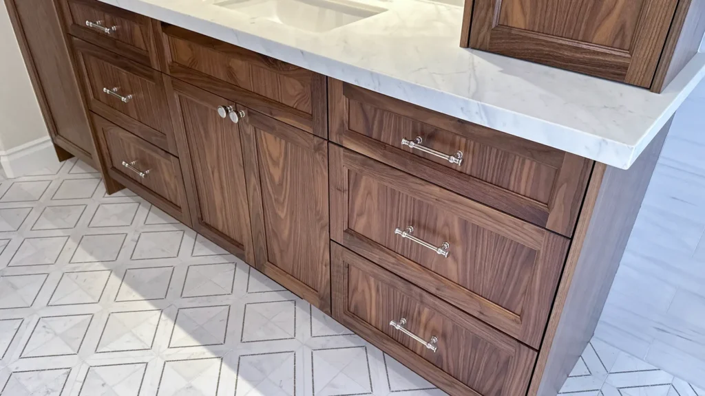 Luxury bathroom remodel featuring full electrical upgrade with new outlet and floor heating wiring in Granite Bay, CA by Tenax Construction