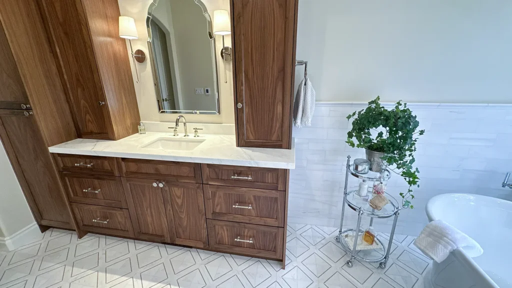 Luxury bathroom remodel featuring architectural harmony with unified ceiling height and soffit repair in Granite Bay, CA by Tenax Construction