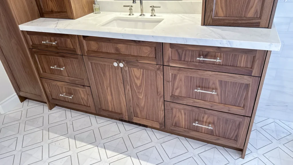 Luxury bathroom remodel featuring polished chrome fixtures and premium hardware throughout wet room in Granite Bay, CA by Tenax Construction