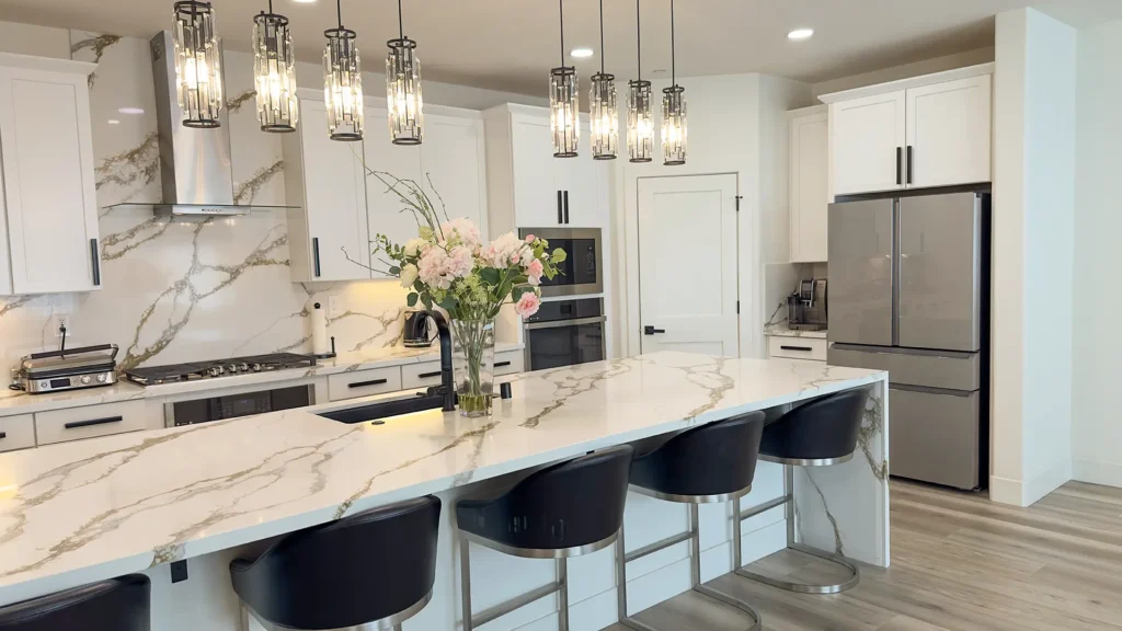 Modern luxury kitchen remodel featuring finished open-concept kitchen with elevated atmosphere and refined finishes in Roseville, CA by Tenax Construction