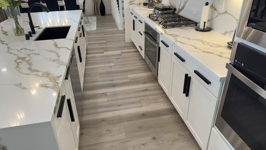 Modern luxury kitchen remodel featuring contemporary layout maximizing prep space and entertaining areas in Roseville, CA by Tenax Construction