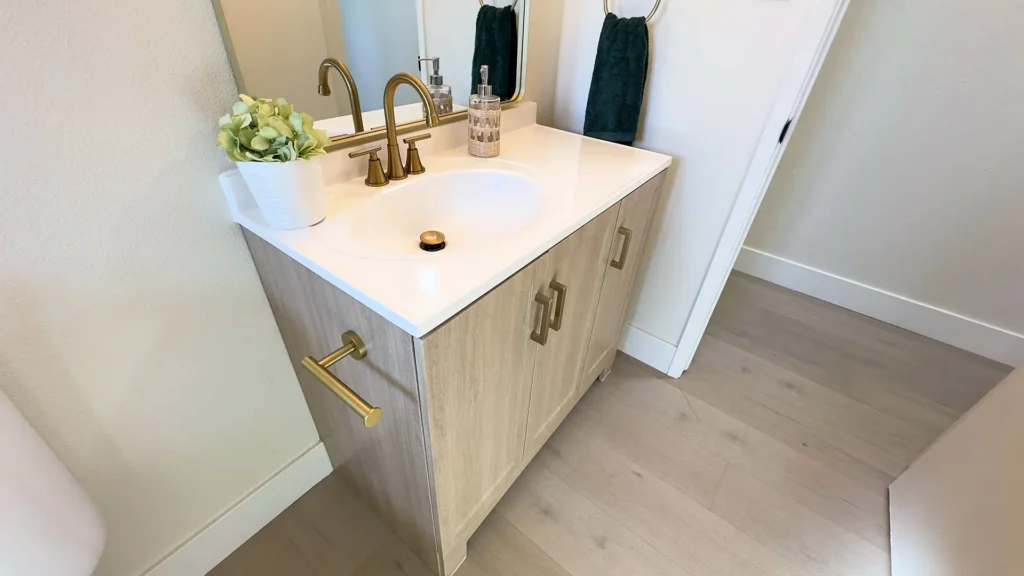 Bathroom remodel featuring professional drywall taping and texture matching for clean wall finishes in Fair Oaks, CA by Tenax Construction