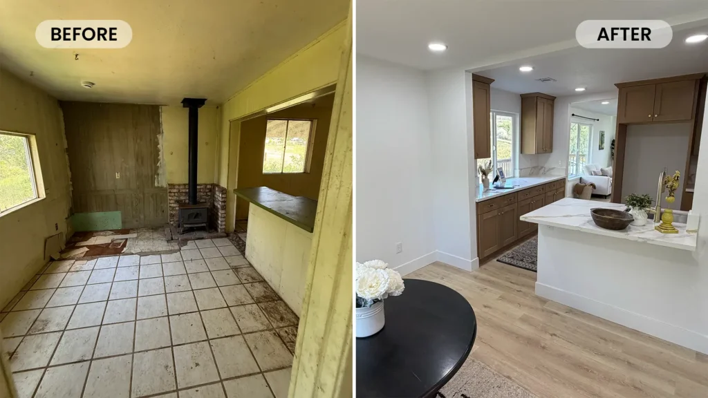 Complete home remodel featuring new hardwood floors recessed lighting and fresh interior paint throughout home in Lincoln, CA by Tenax Construction