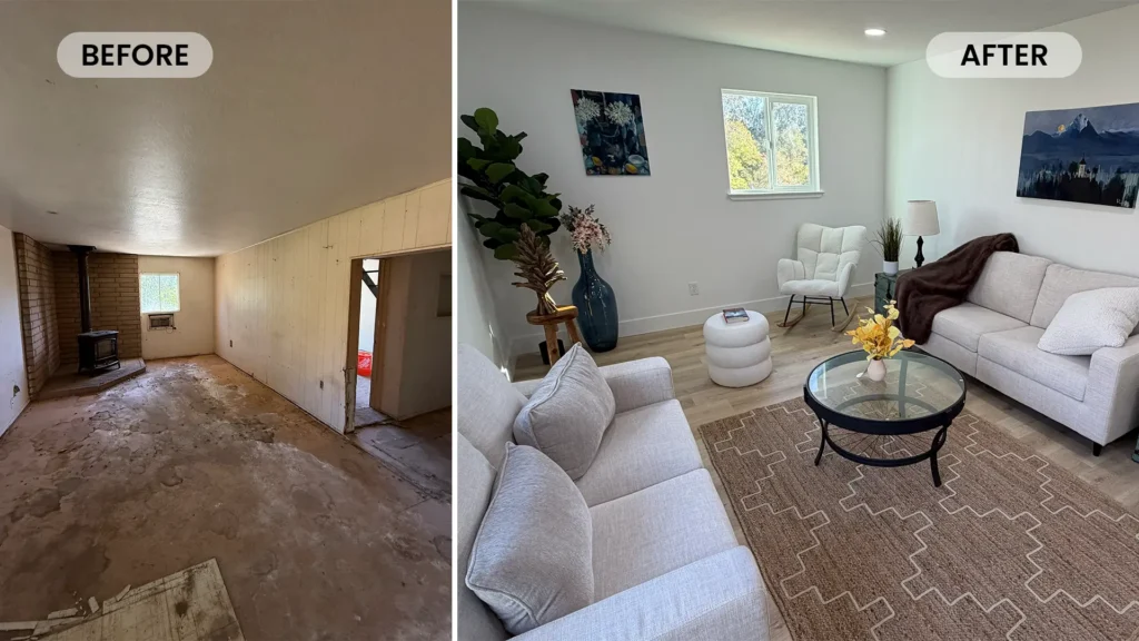 Complete home remodel featuring updated kitchen with modern cabinetry quartz countertops and new appliances in Lincoln, CA by Tenax Construction