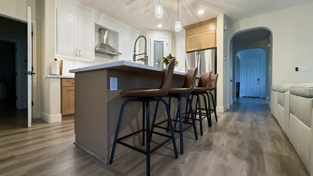 Full kitchen remodel featuring demolished pony wall behind island for open layout and improved flow in Elk Grove, CA by Tenax Construction