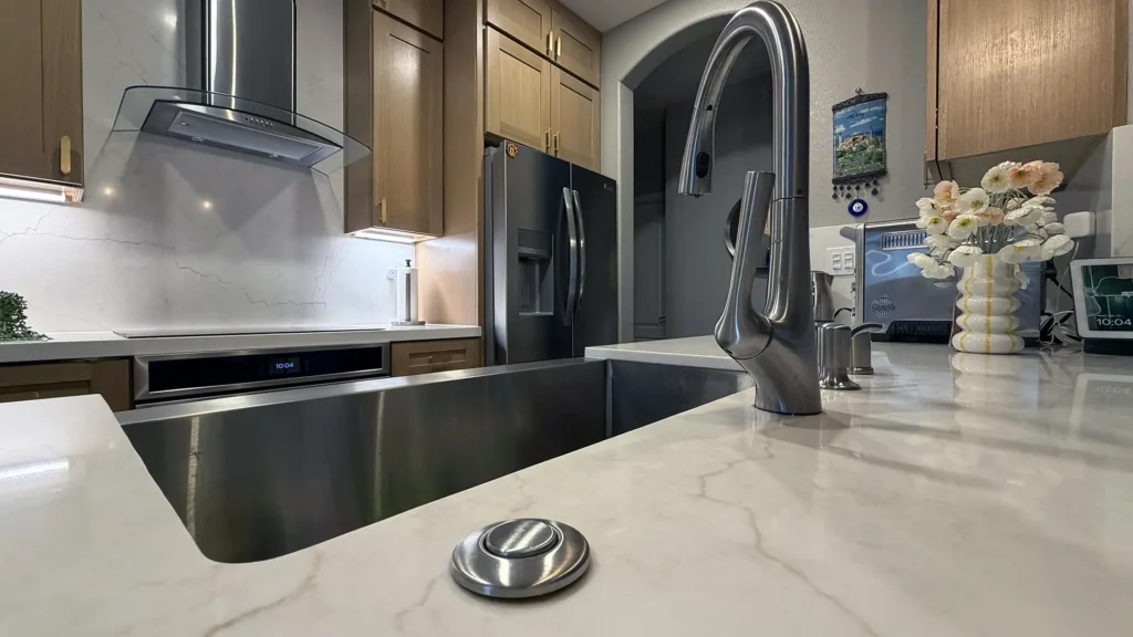 Modern kitchen remodel featuring updated outlets switches and new electrical circuits throughout kitchen in Antelope, CA by Tenax Construction