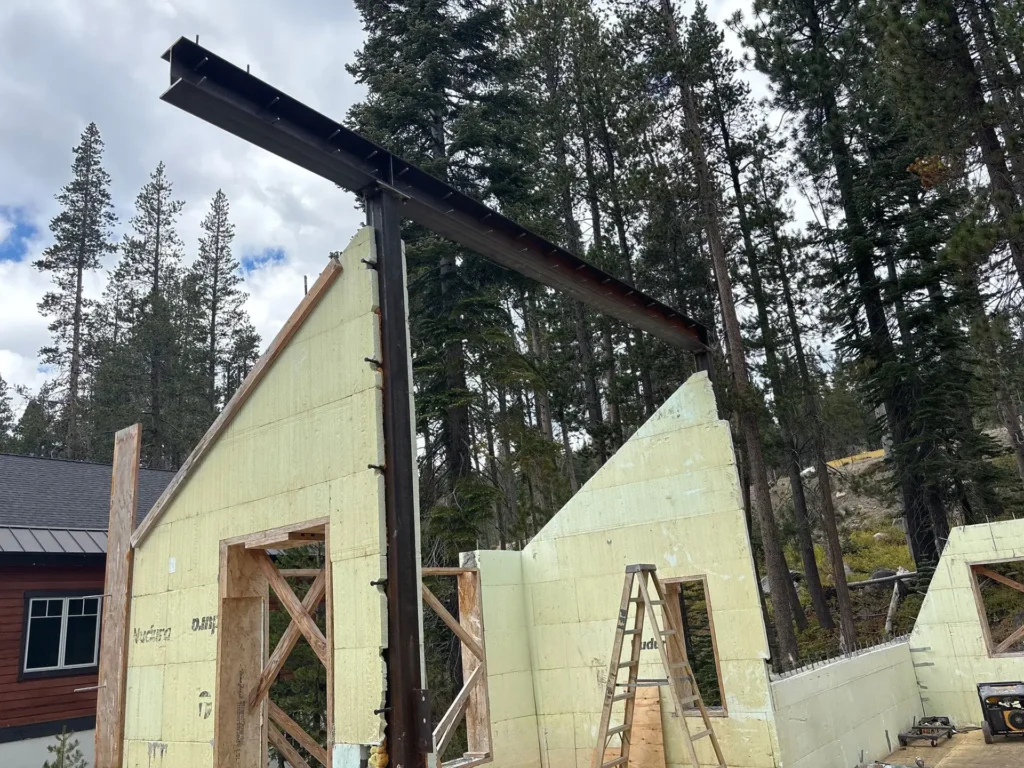 ICF mountain home construction featuring ICF wall system with rebar grid and concrete fill in Soda Springs, CA by Tenax Construction