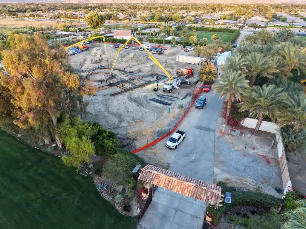 Luxury ICF custom home construction featuring radius ICF block fabrication and wall layout in Indio, CA by Tenax Construction