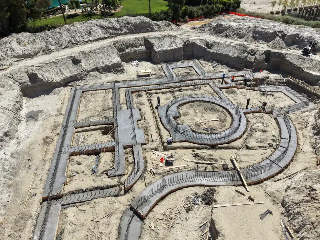 Luxury ICF custom home construction featuring night concrete pour operations with full crew in Indio, CA by Tenax Construction