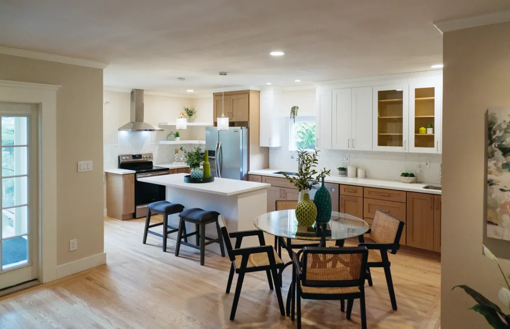 Complete kitchen remodel featuring layered lighting design and modern kitchen finishes in Sacramento, CA by Tenax Construction